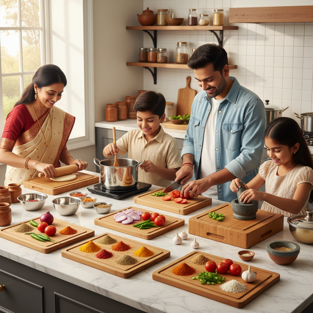 Bamboo Cutting/Serving Board, 4pcs Set, including Holder