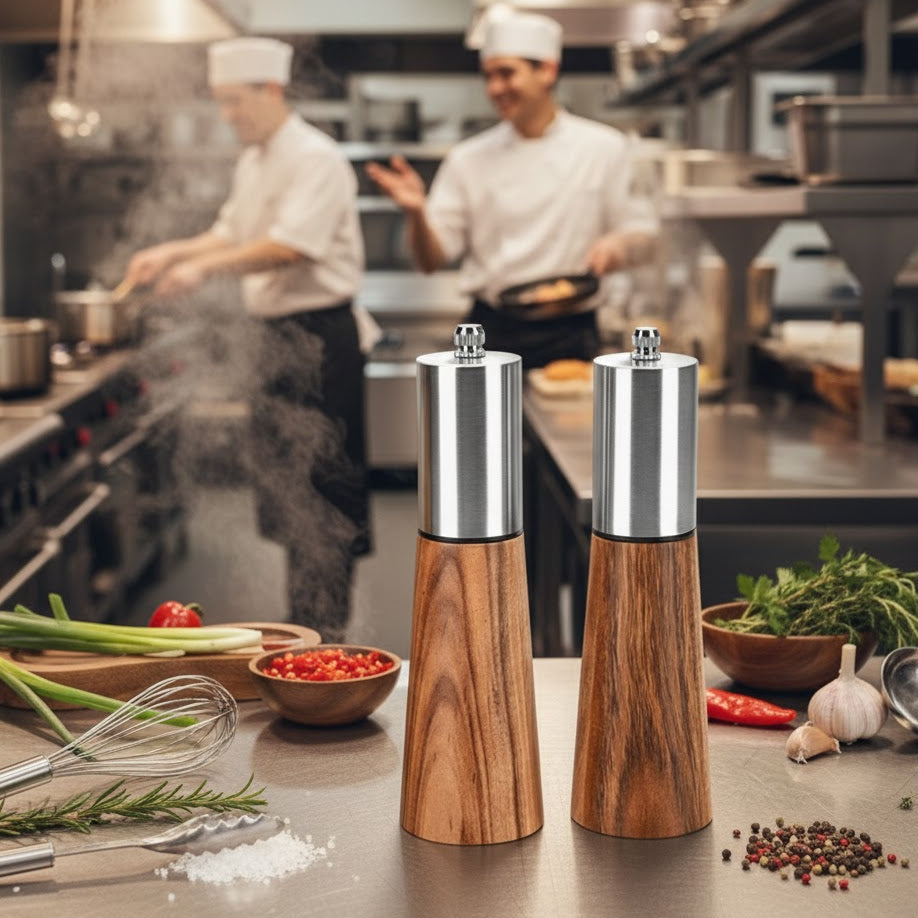 Acacia Wood Seasoning Spice Shaker, 2pcs set, Stainless Steel top