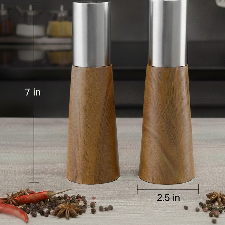 Acacia Wood Seasoning Spice Shaker, 2pcs set, Stainless Steel top